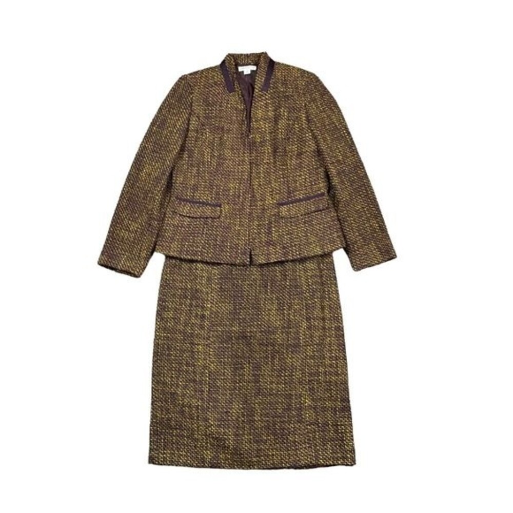 Pendleton Tweed 100% Wool Blazer Skirt Set Purple & Green 90s Y2K Size 12